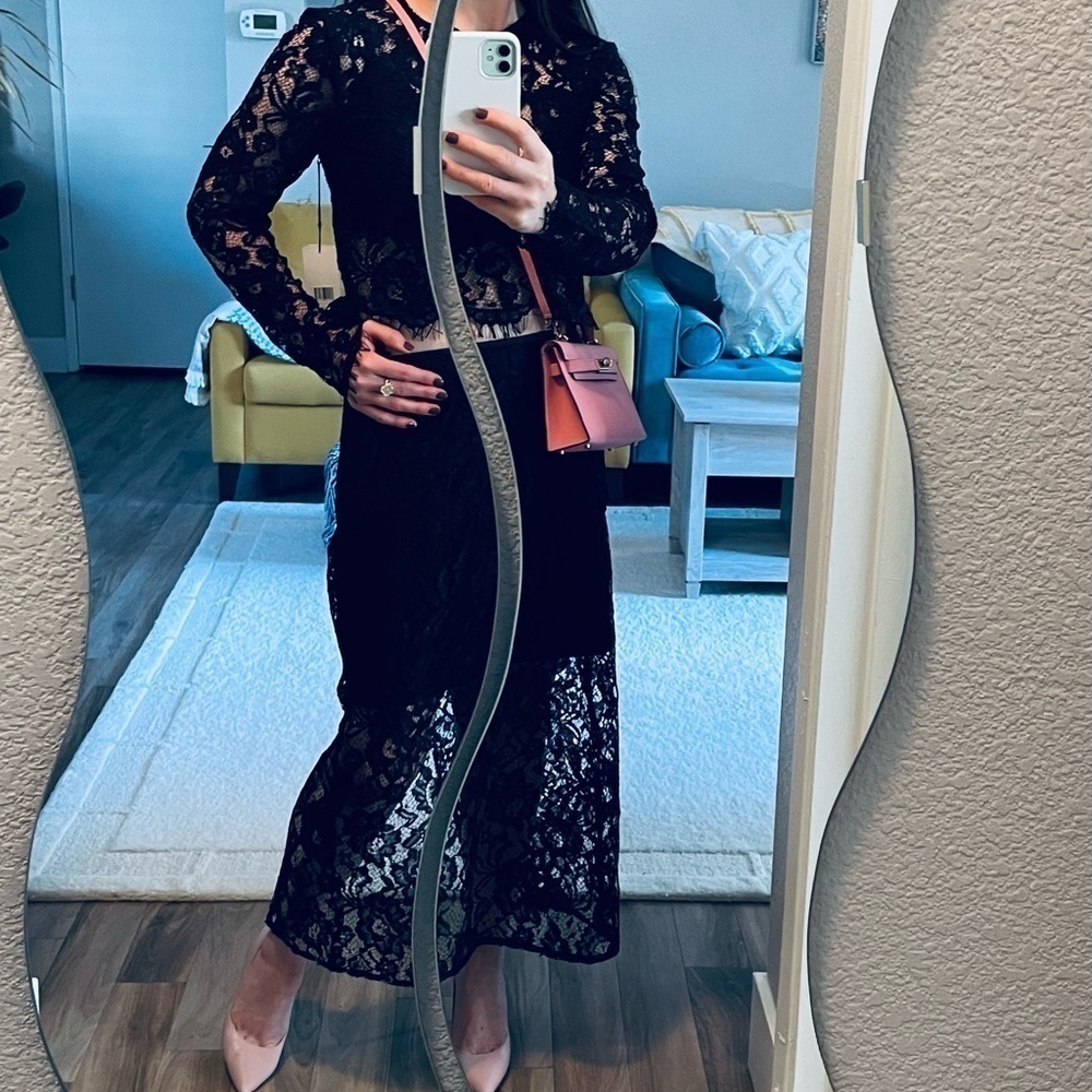 Jason Wu Black Lace Long-Sleeve Crop Top